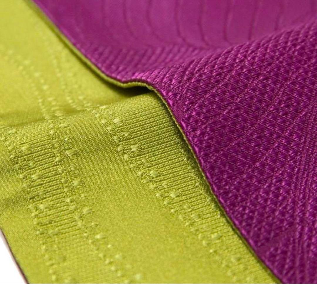 撫松庵 半幅帯 パープル×グリーン