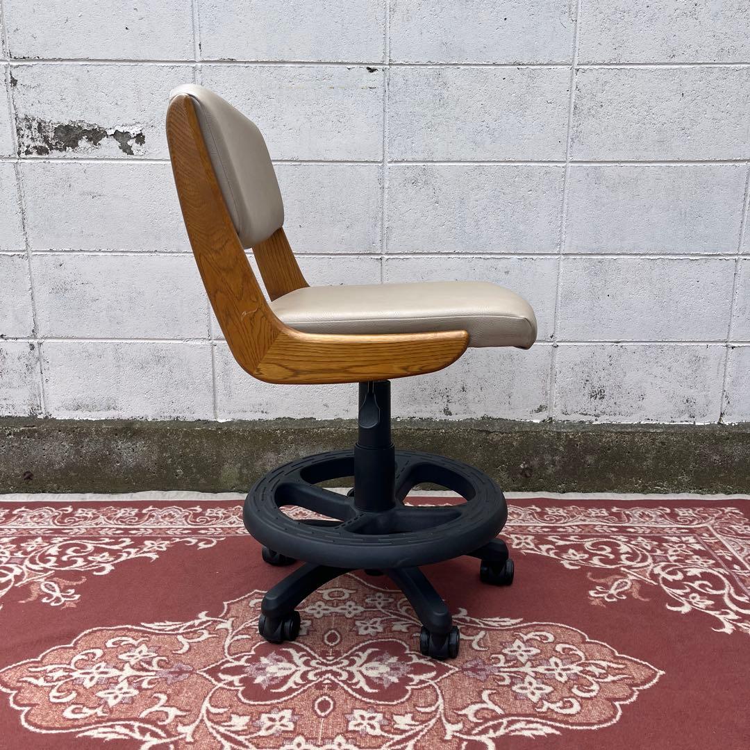 浜本工芸 ◾️木製オーク材フレーム×本革レザー座面 キャスター付き デスクチェア