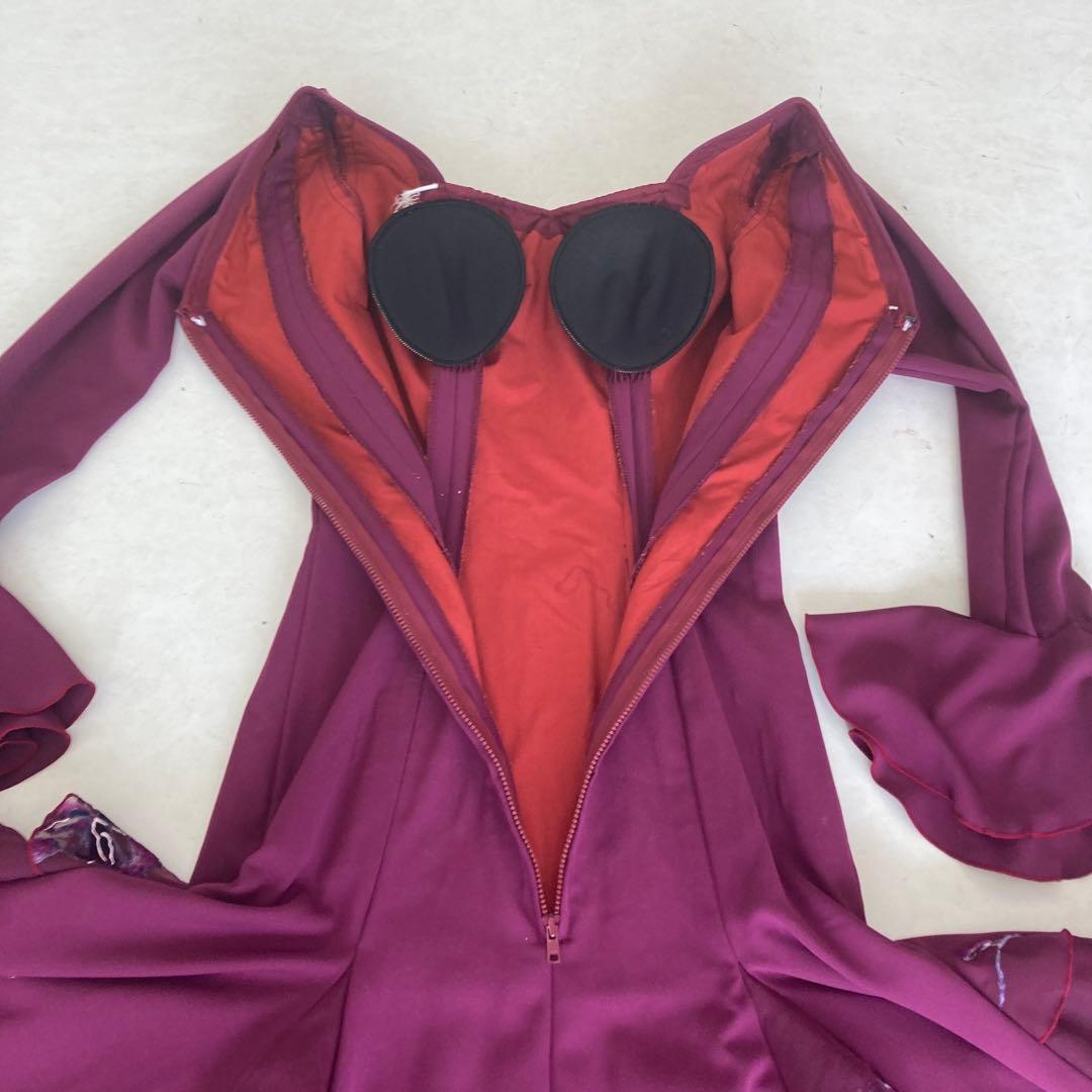 良品 フラメンコ衣装 ワンピース パープル オーダー ハンドメイド オーガンジー