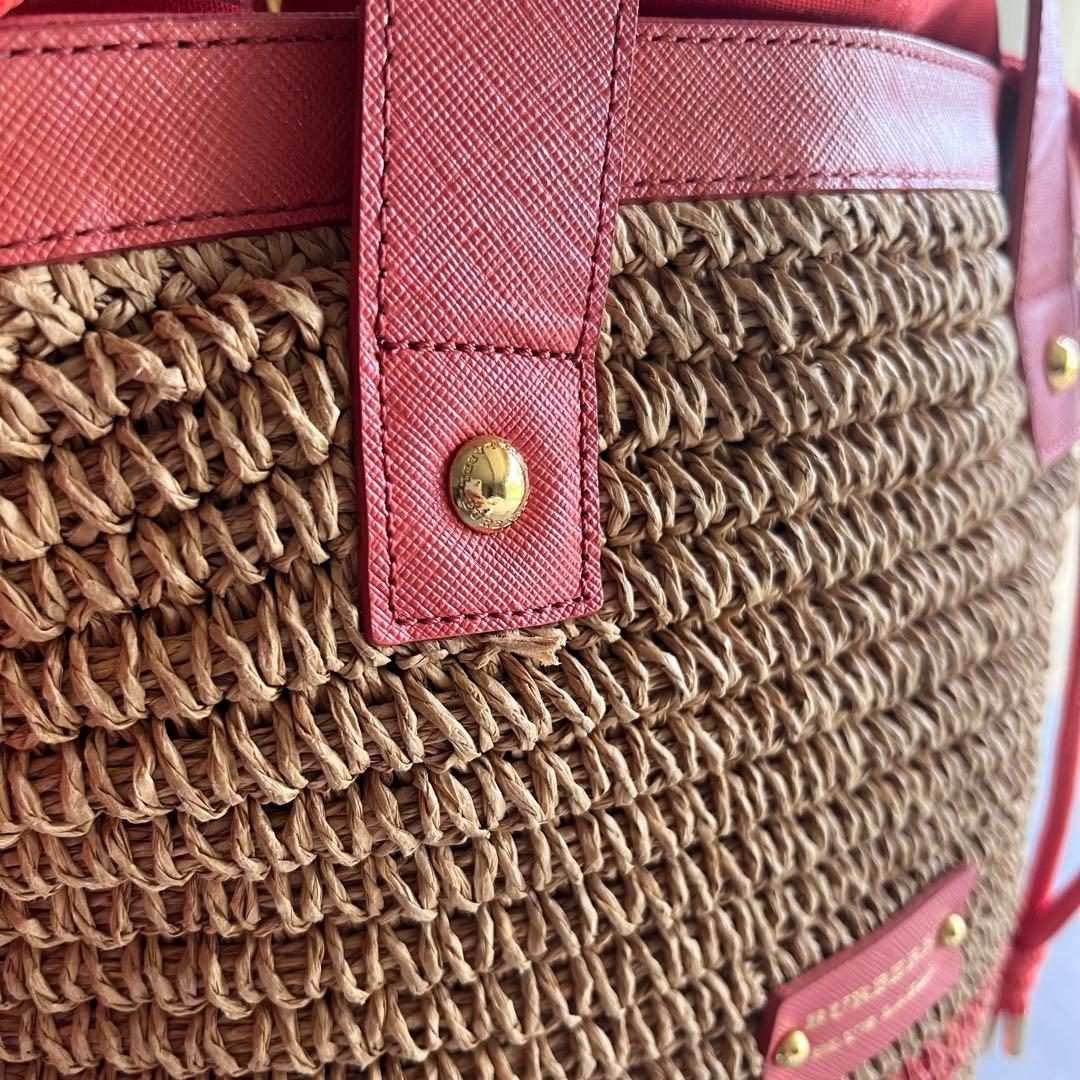 バーバリー カバン 2WAY トートバッグ ラフィア ベージュ オレンジ