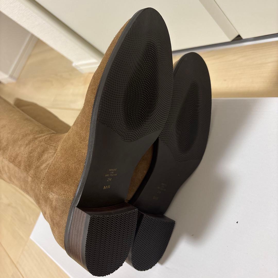 ベージュ スエード ニーハイブーツ