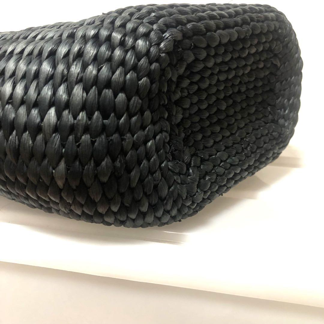 【未使用級　皇室御用達】濱野 ハンドバッグ 籠バッグ レザー×編み込み ブラック