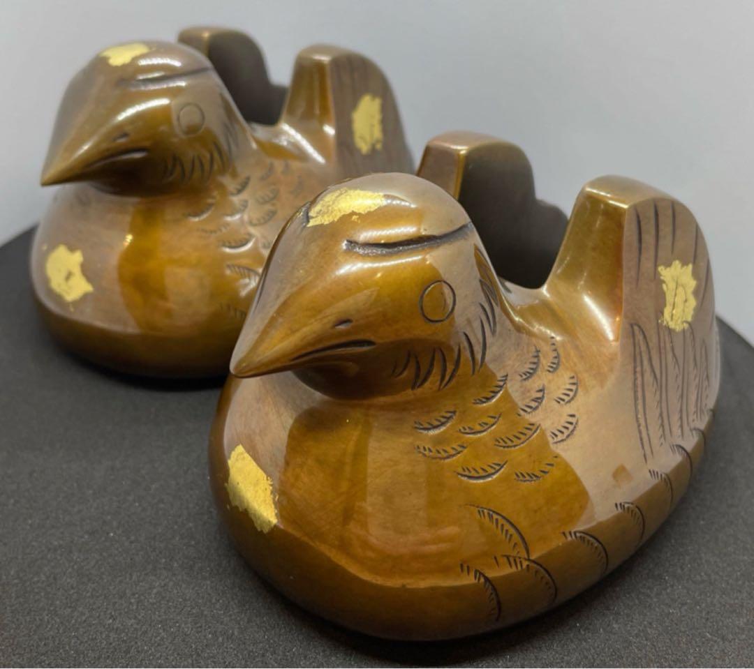 つばめがえし　一対　おしどり　銅　骨董品