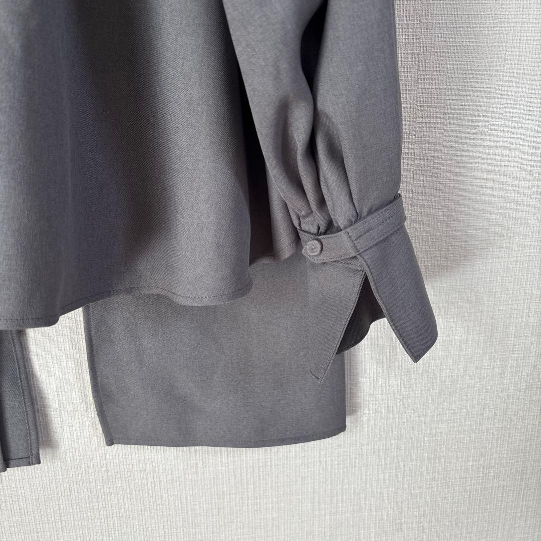 美品 #Newans ハッシュニュアンス リボン パウダリー ブラウス グレー