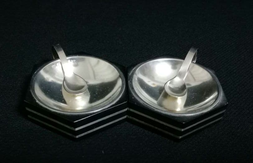 スウェーデン　GAB社　シルバー調味料入れ　トレー　スプーン　黒檀　アンティーク