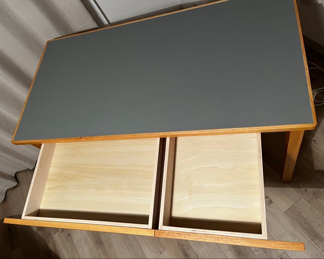 無印良品 木製デスク グレー 幅110×奥行55×高さ70 リノリウム天板