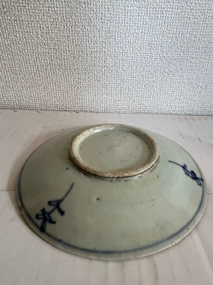 中国美術清時代 　萬寿紋染付 青花 花唐草文皿 2枚