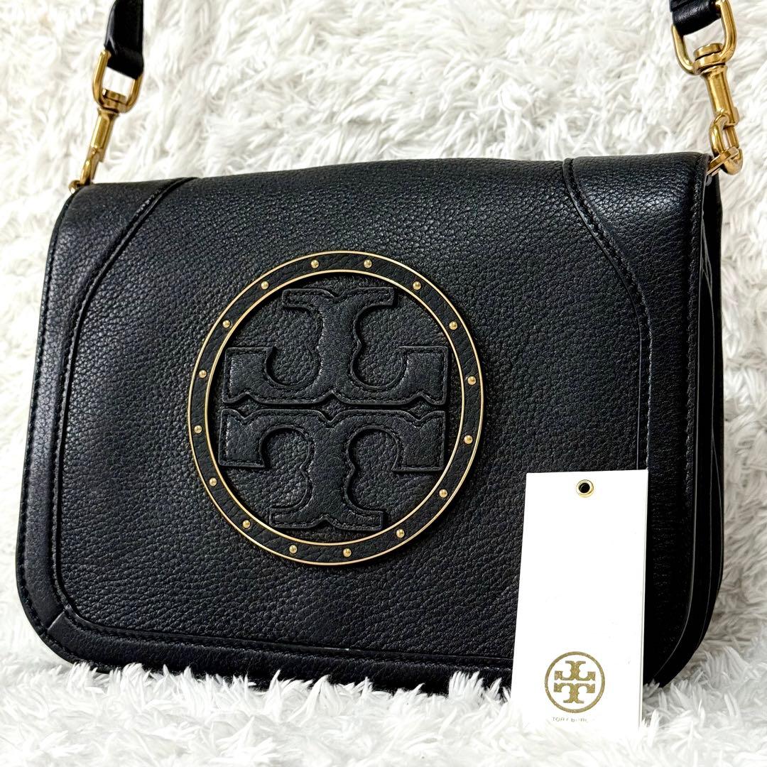 【極美品】 トリーバーチ ショルダーバッグ 2way 黒 フラップ ビックロゴ