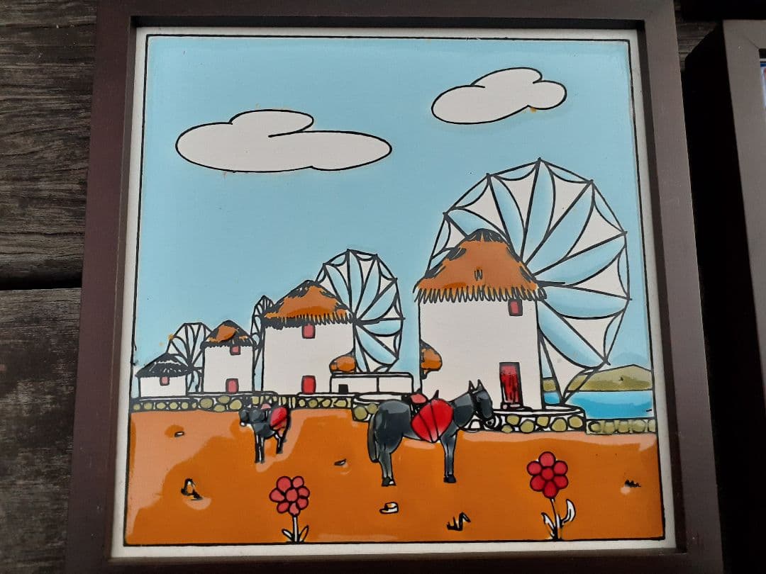 【ぶらんしぇ】ギリシャ風景　壁掛けアートタイル　4枚セット+2枚