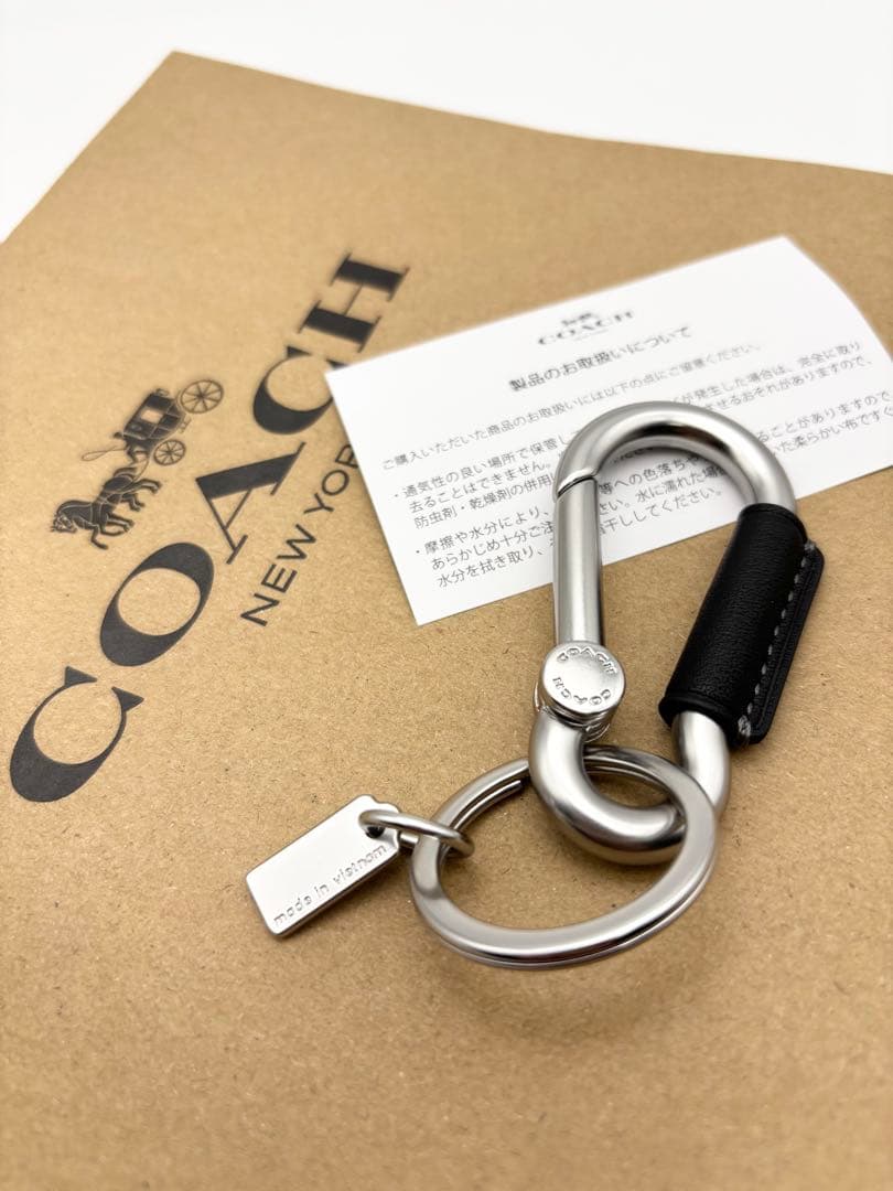 【COACH☆新品】大人気！カラビナ キーリング！ブラック！メンズ！レザー！