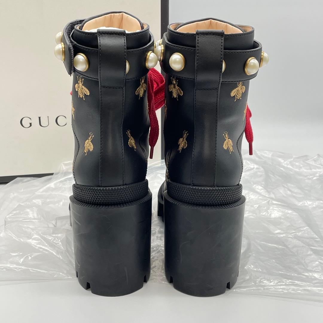 【M52】美品　GUCCI グッチ　コンバットブーツ　ハチ　スター　レザー