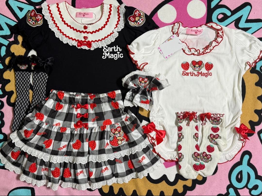 アースマジック Tシャツ・いちごスカート・テレコ・ソックス・シュシュ 140