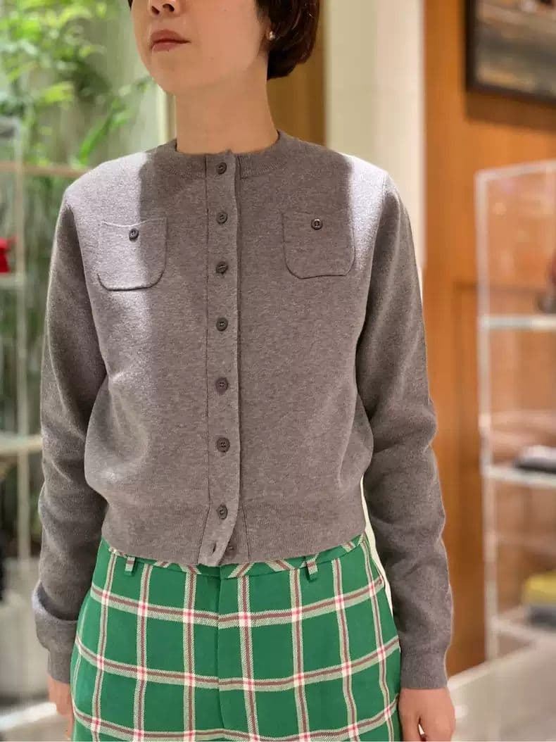 即納【CABaN】コットンカシミヤ クルーネックカーディガン グレー XS