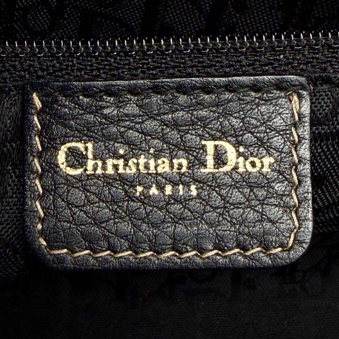 【美品】クリスチャンディオール レザーハンドバッグ 横長 鍵付き ブラック