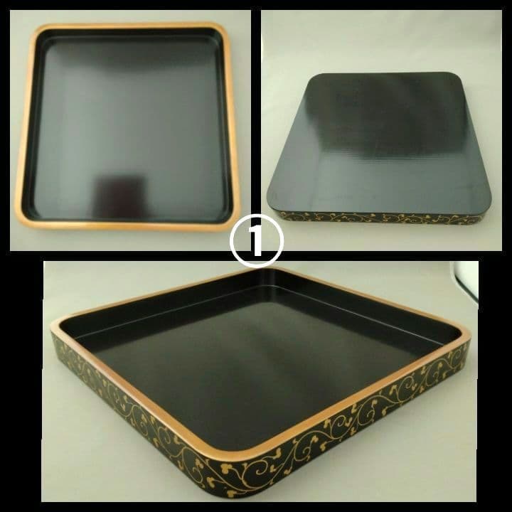 難あり　時代物　輪島塗　金蒔絵　重箱　二段重　家紋入　台付　木箱付