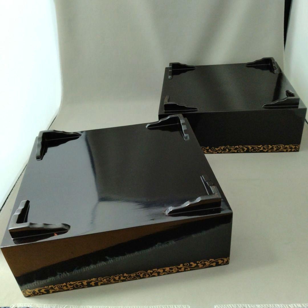 難あり　時代物　輪島塗　金蒔絵　重箱　二段重　家紋入　台付　木箱付