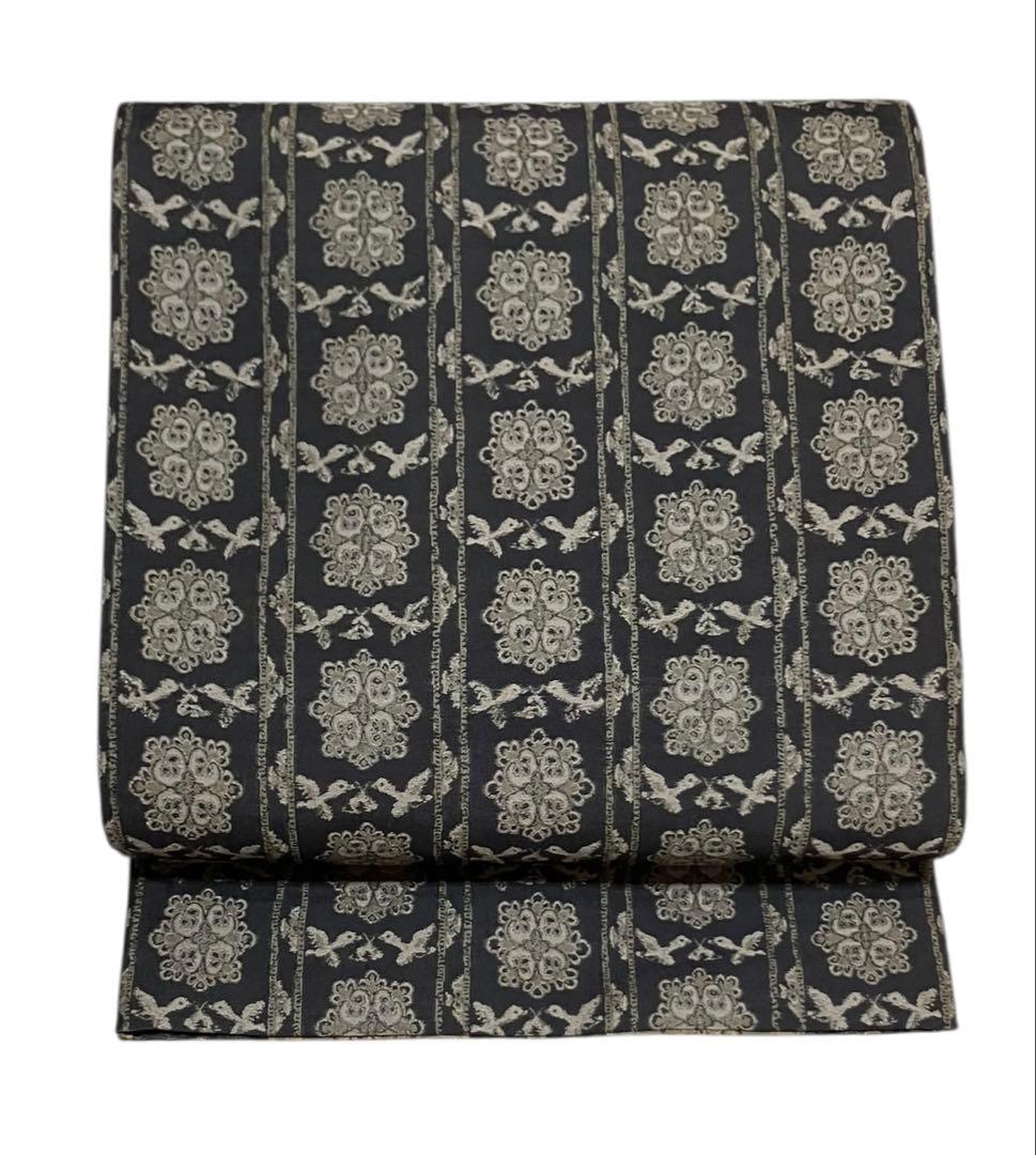 博多織 小森草木染工房 袋帯 全通柄 正絹 長斑錦華鳥紋 未使用 イ6300