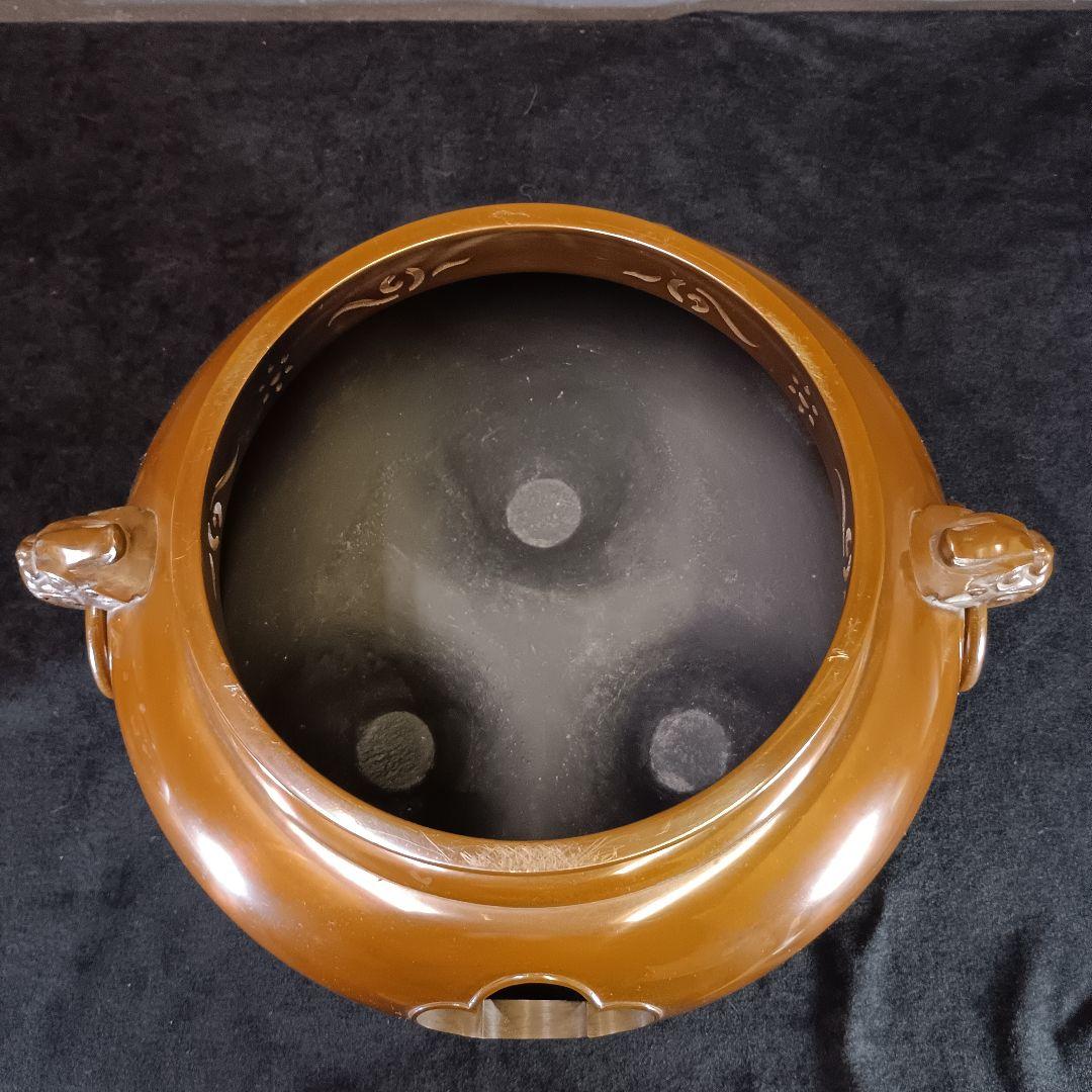 茶道具 唐銅 鬼面風炉 平丸釜添 木箱付き