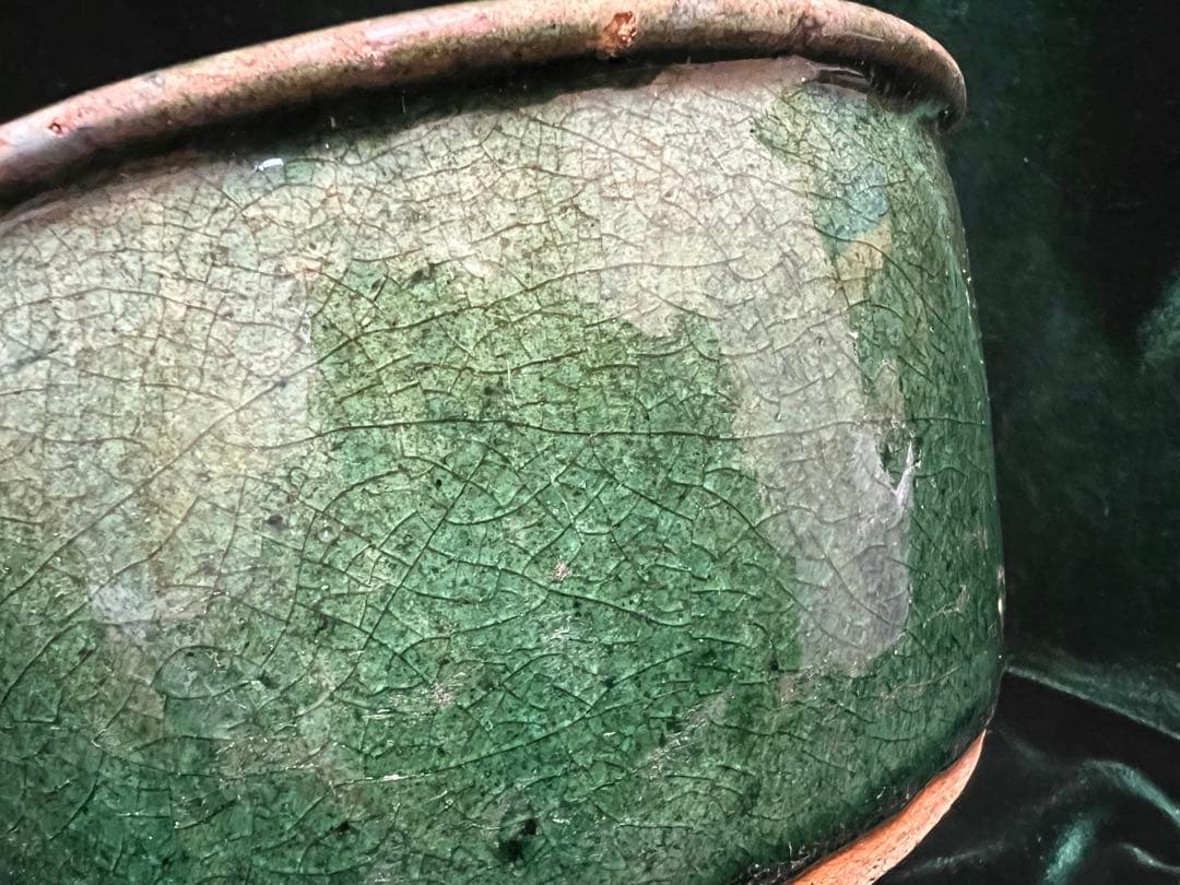 中国清朝在銘（石湾和安造）緑釉陶器 古美術 骨董品高さ8.5cmx口径19cm