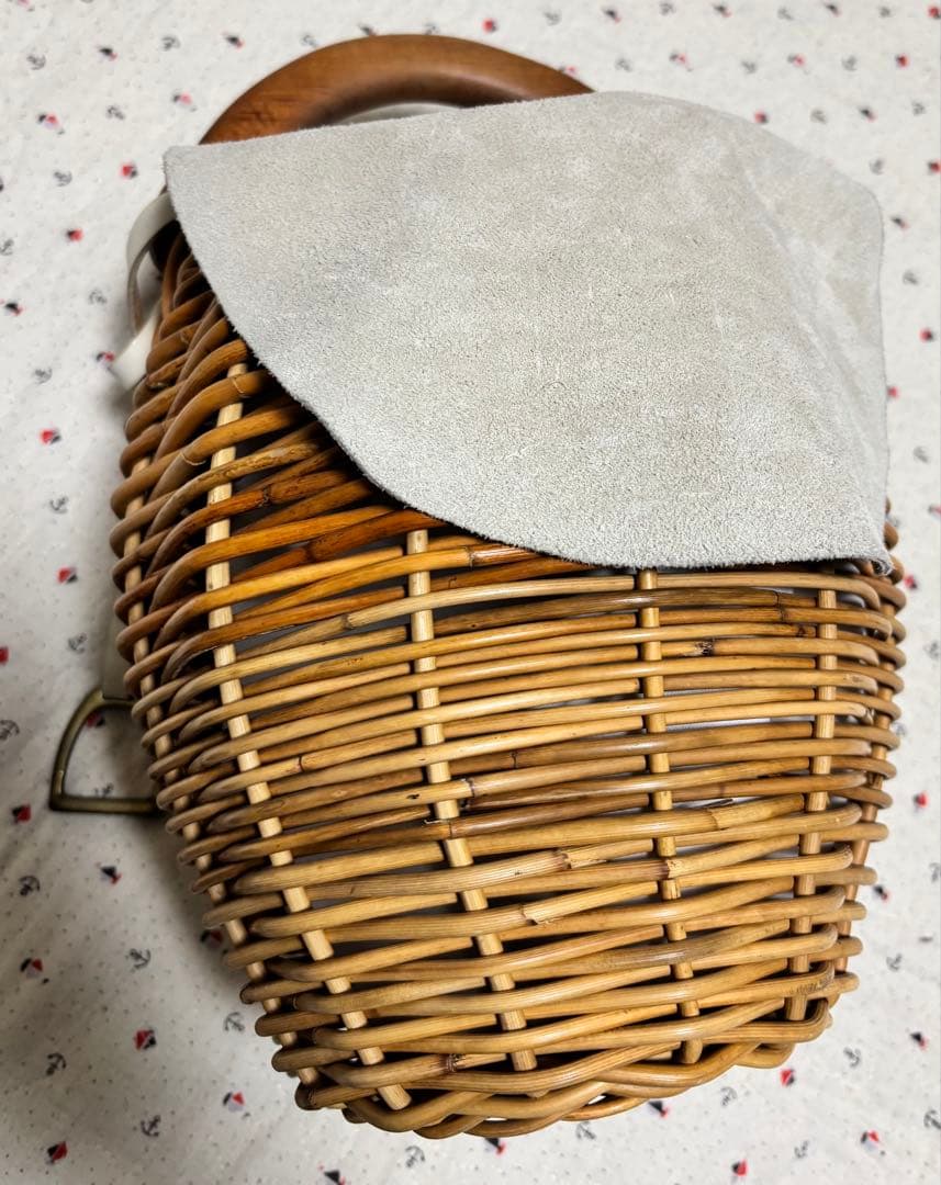 wood handle basket スエードカバー かごバッグ