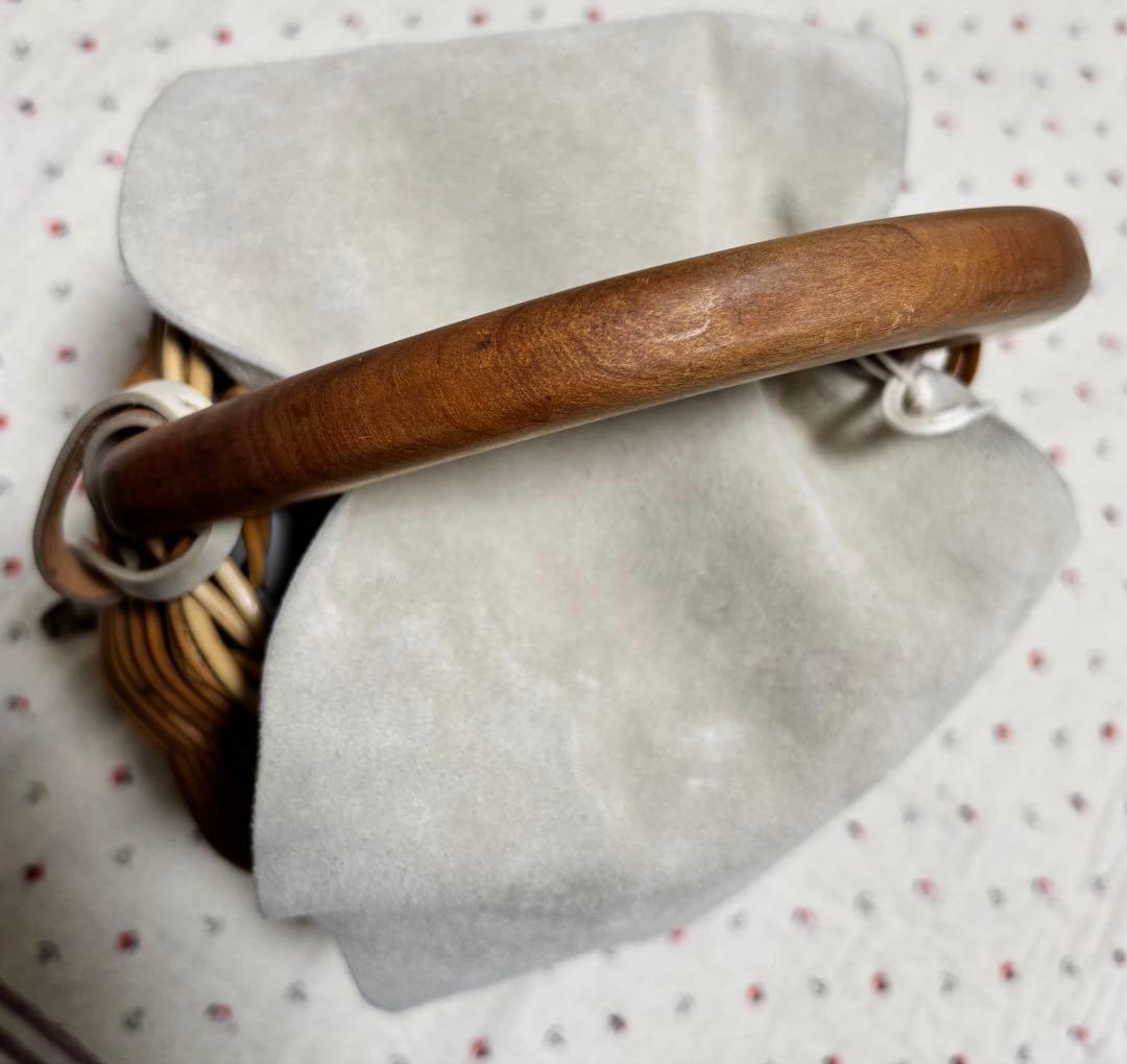 wood handle basket スエードカバー かごバッグ