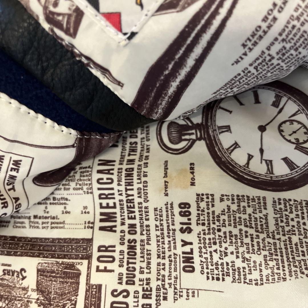 ROZZO スタジャン 短丈 ワッペン レザー　紺×黒 y2k 古着 アメカジ