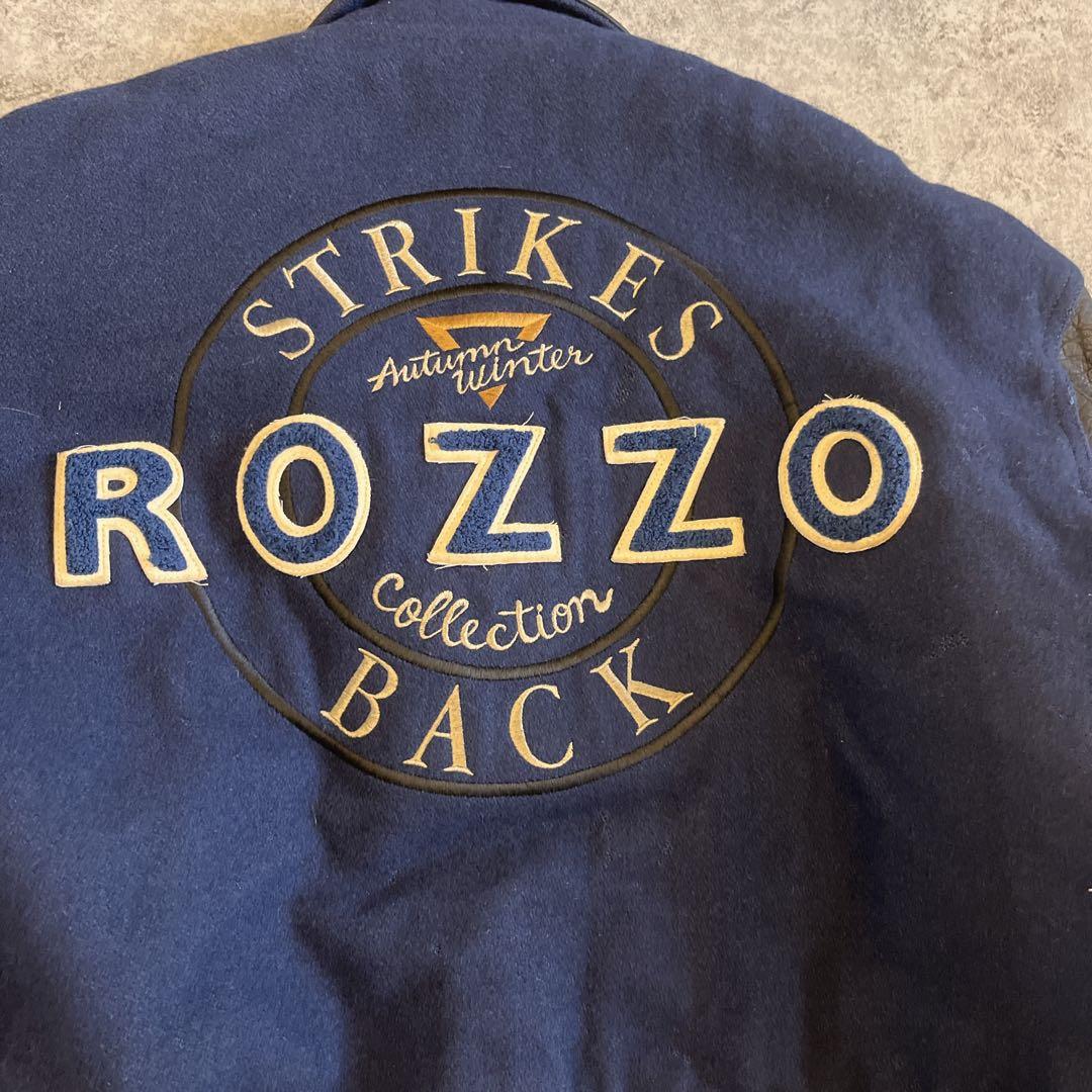 ROZZO スタジャン 短丈 ワッペン レザー　紺×黒 y2k 古着 アメカジ