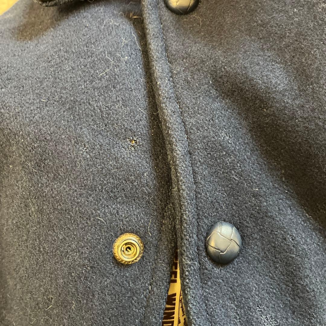 ROZZO スタジャン 短丈 ワッペン レザー　紺×黒 y2k 古着 アメカジ