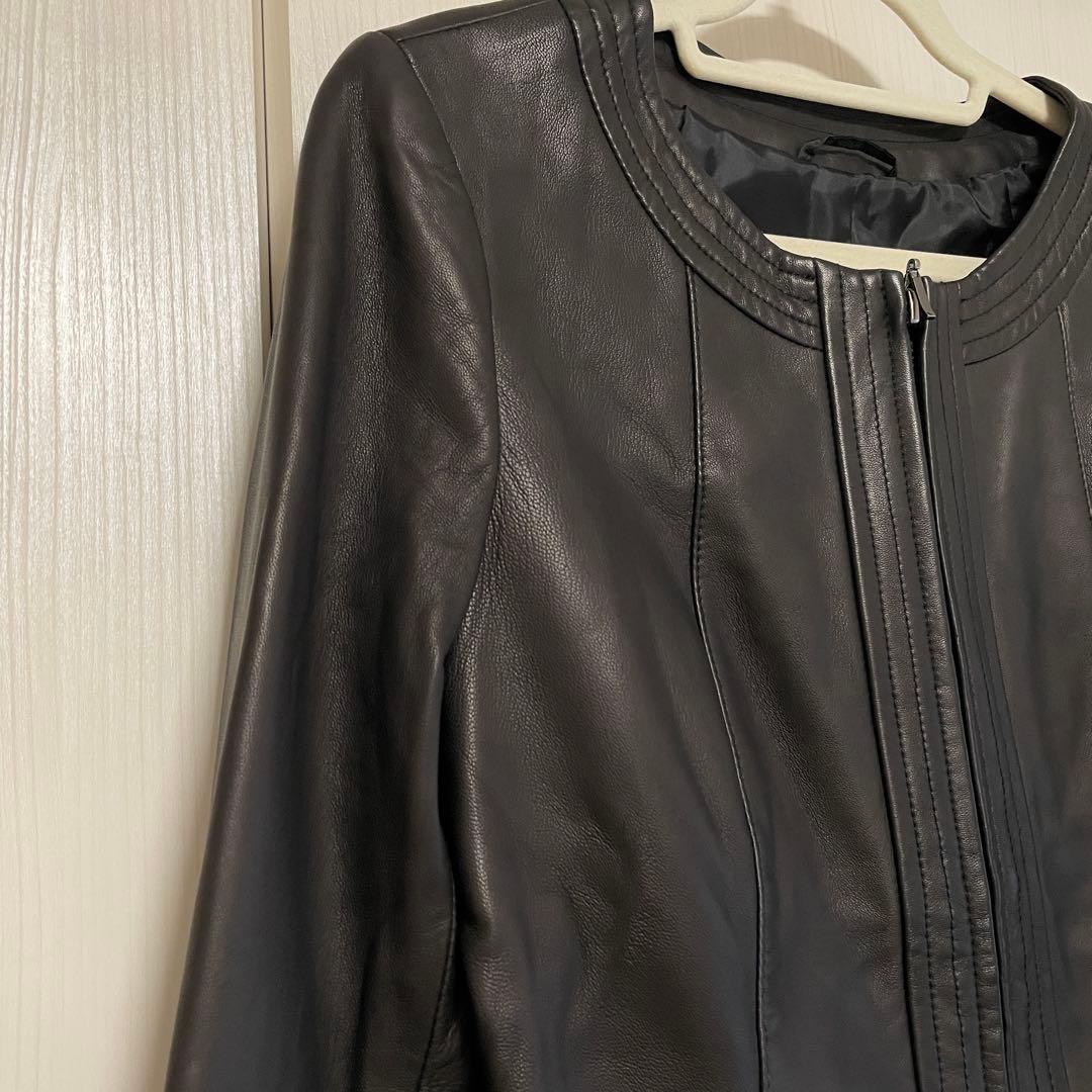 【美品】ANAYI ラムレザージャケット ノーカラー ブラック