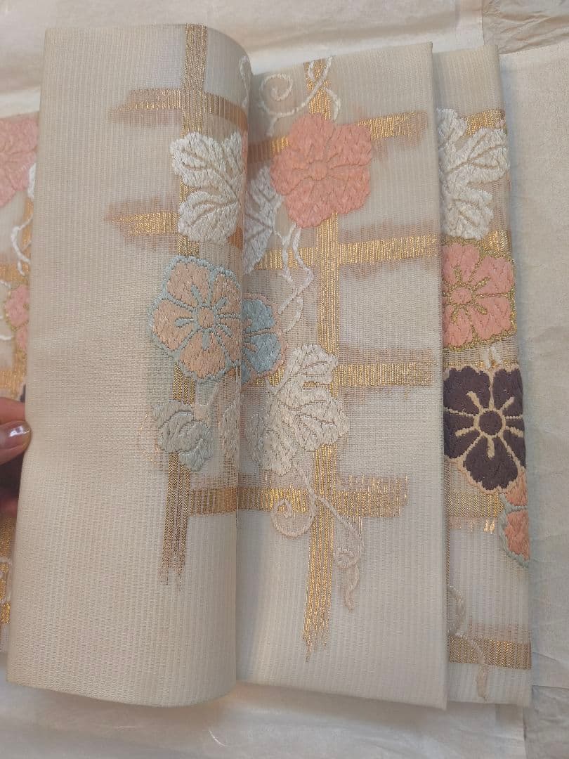 【新品・未使用】西陣 河合美術織物　唐織 紗の袋帯　夕顔棚