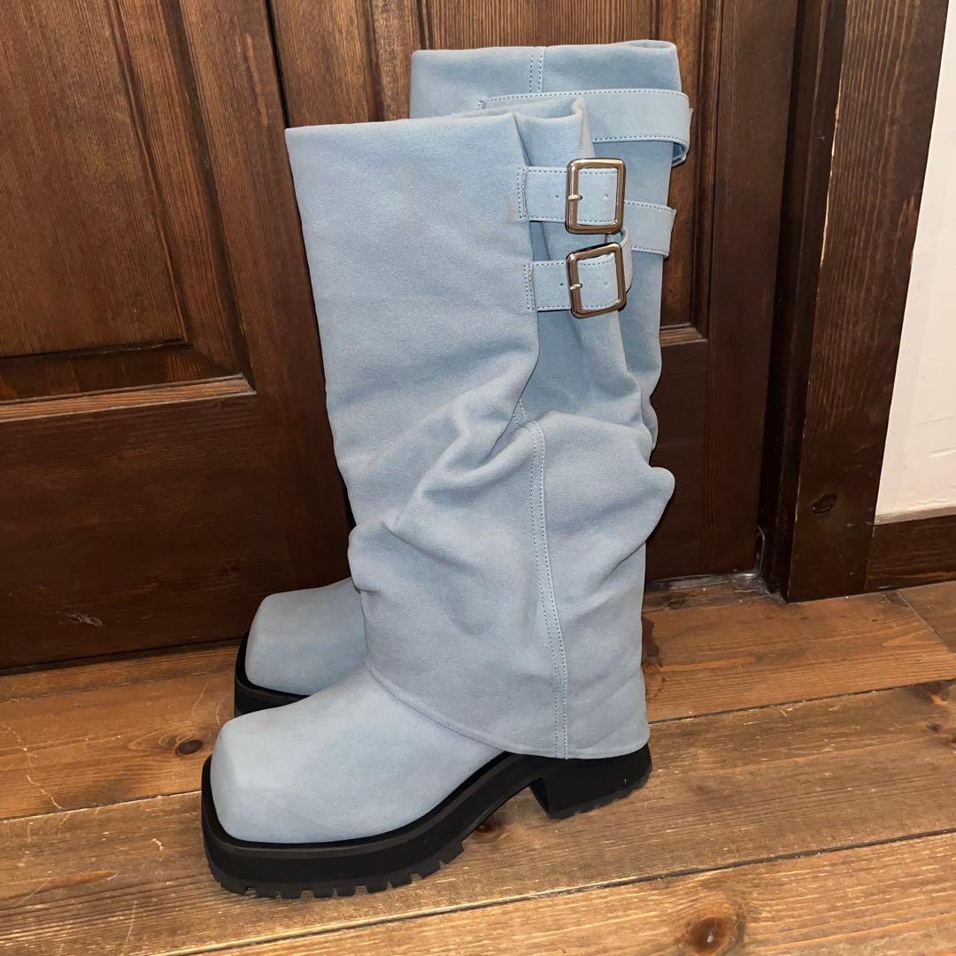 joubie バックル付きロングブーツ ライトブルー
