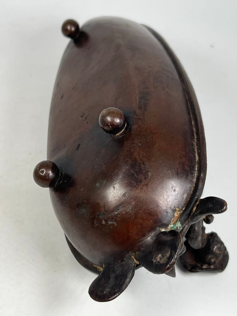 極上 古銅製舟形吊香炉　重さ:975g