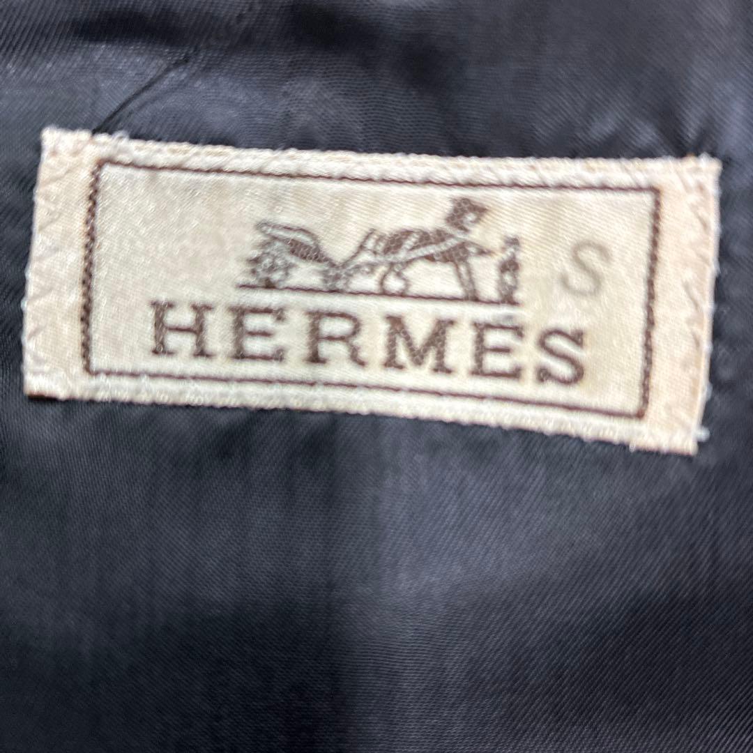 エルメス　ネイビー チェック柄 ビジネスジャケット　サイズ48