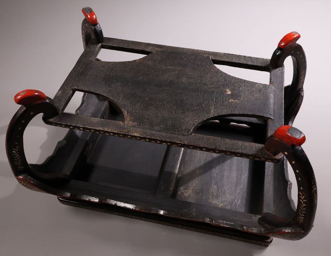 【MA732】時代 中国美術 人物文 螺鈿細工 二段卓 花台 木製 香炉台