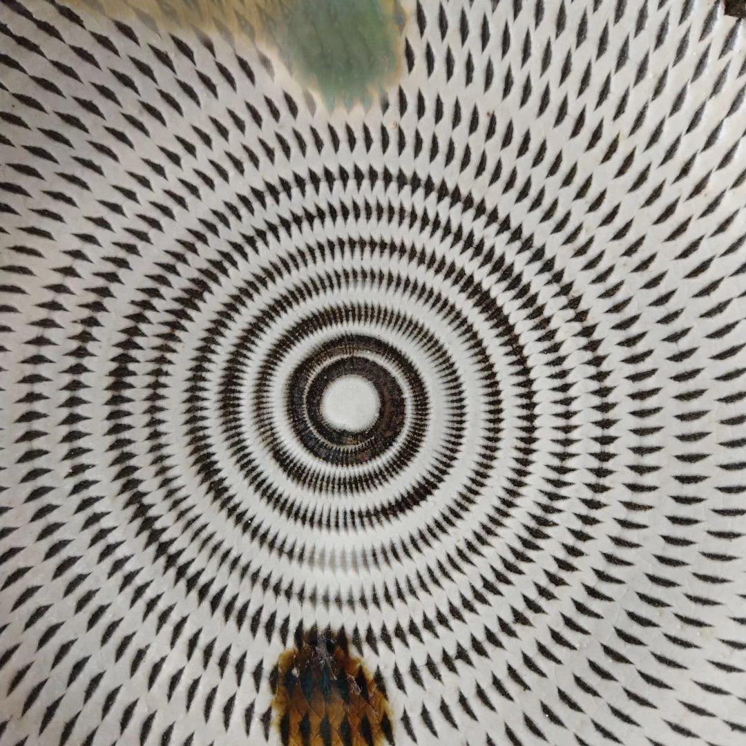 中皿　19cm　4枚　飛び鉋　打ち掛　緑釉飴釉　小石原焼　太田哲三　とびかんな