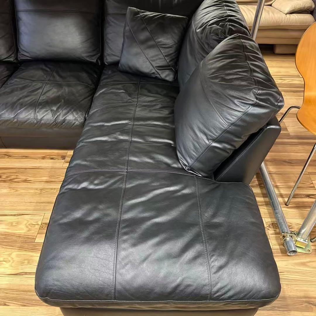 ニトリソファ本革合皮　右カウチ　ブラック3人掛けソファー