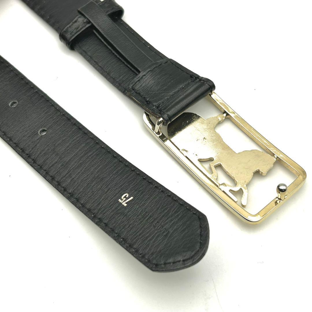 【美品】CELINE 馬車ロゴ バックル ベルト ブラック レザー レディース