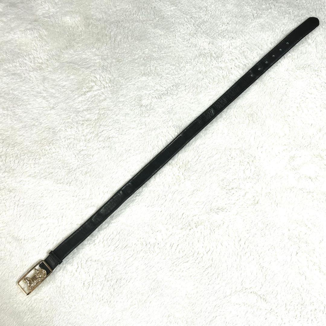 【美品】CELINE 馬車ロゴ バックル ベルト ブラック レザー レディース