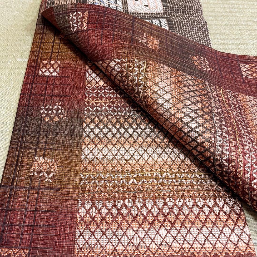 証紙あり　正絹　リバーシブル　本場筑前博多織《源氏香　歌舞伎隈取》