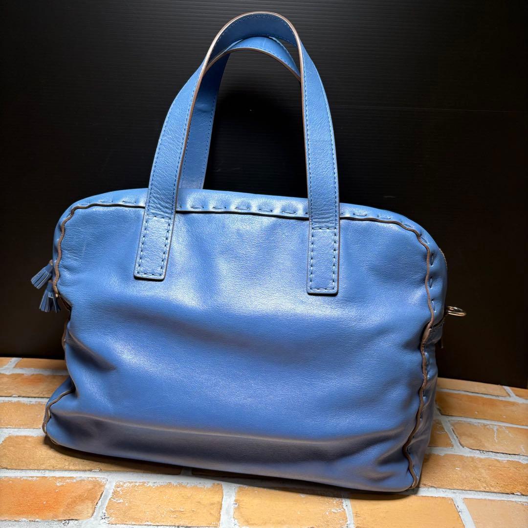 アニヤハインドマーチ　カーカー　２WAY　くすみブルー　鍵　タッセル