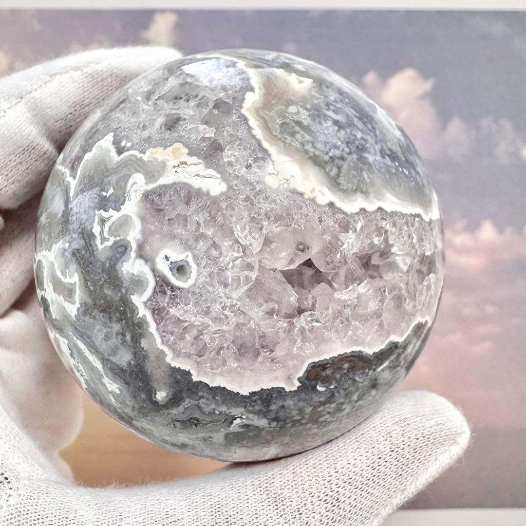 【D279】レアカラー×ほんわかパープル モスアゲートスフィア 約63.5mm
