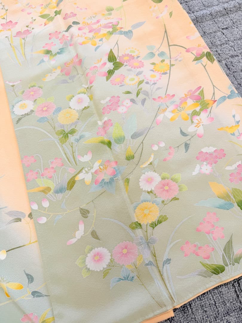 高級 訪問着 正絹 袷 加賀友禅 落款入り 薄オレンジ色 染め分け 約80万円