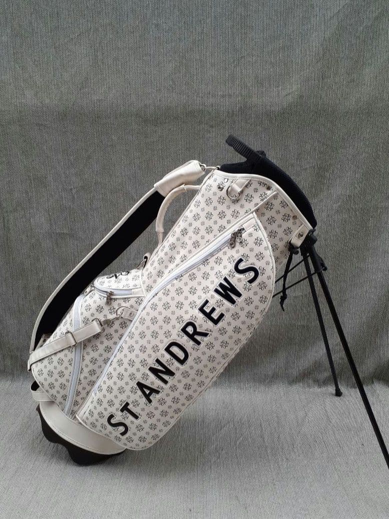 St. ANDREWS ロゴ デザイン スタンド式 キャディバッグ 白 黒