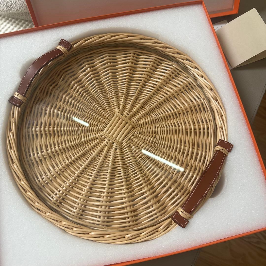 エルメス　藤のトレーオズレラウンドトレー43㎝ガラス付