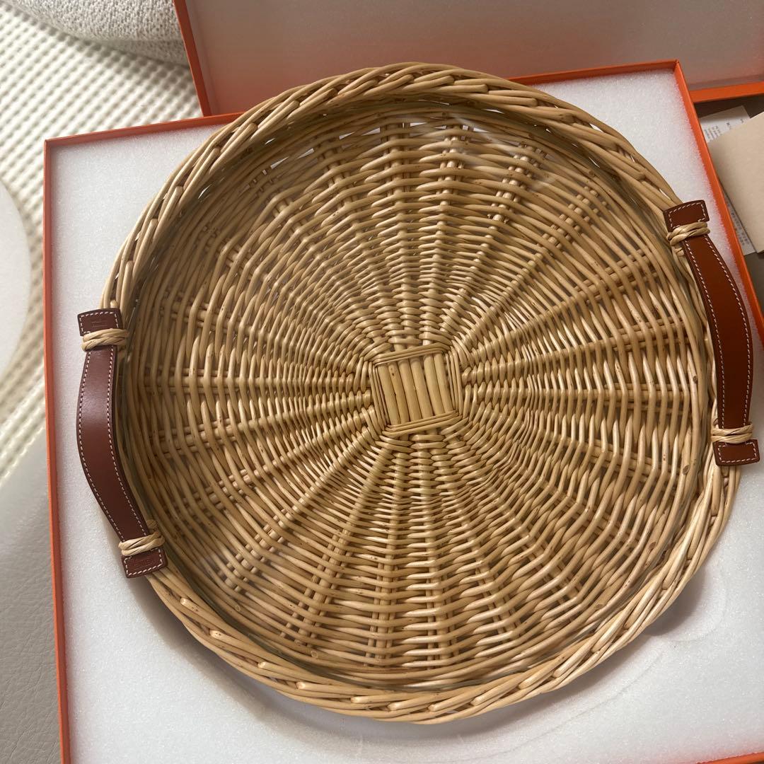 エルメス　藤のトレーオズレラウンドトレー43㎝ガラス付