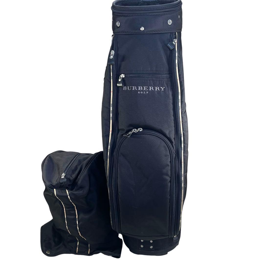 こ*！様 良品 バーバリー ゴルフキャディバッグ 黒/ノバチェック ゴルフバッグ