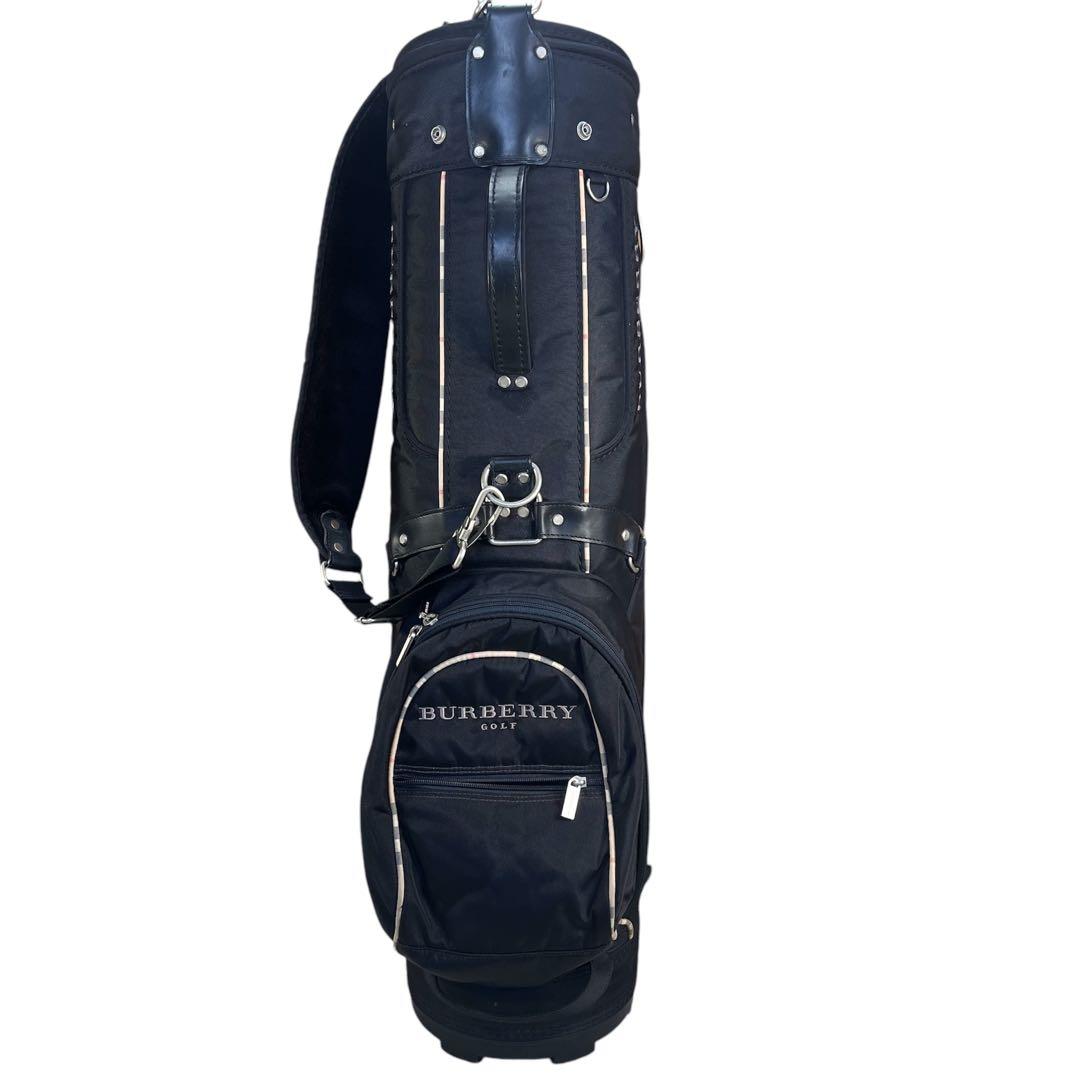 こ*！様 良品 バーバリー ゴルフキャディバッグ 黒/ノバチェック ゴルフバッグ