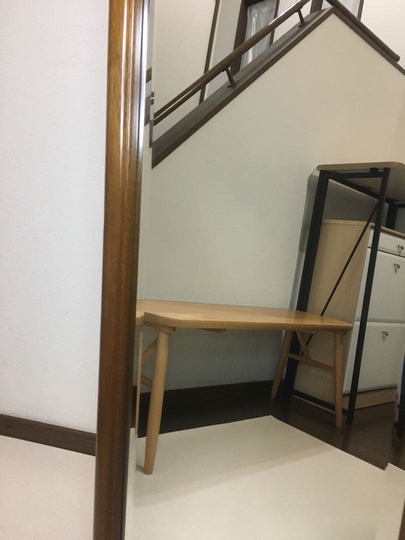 美品 天然木 姿見 鏡 スタンドミラー 面取り鏡 高さ148cm 壁掛けにも対応