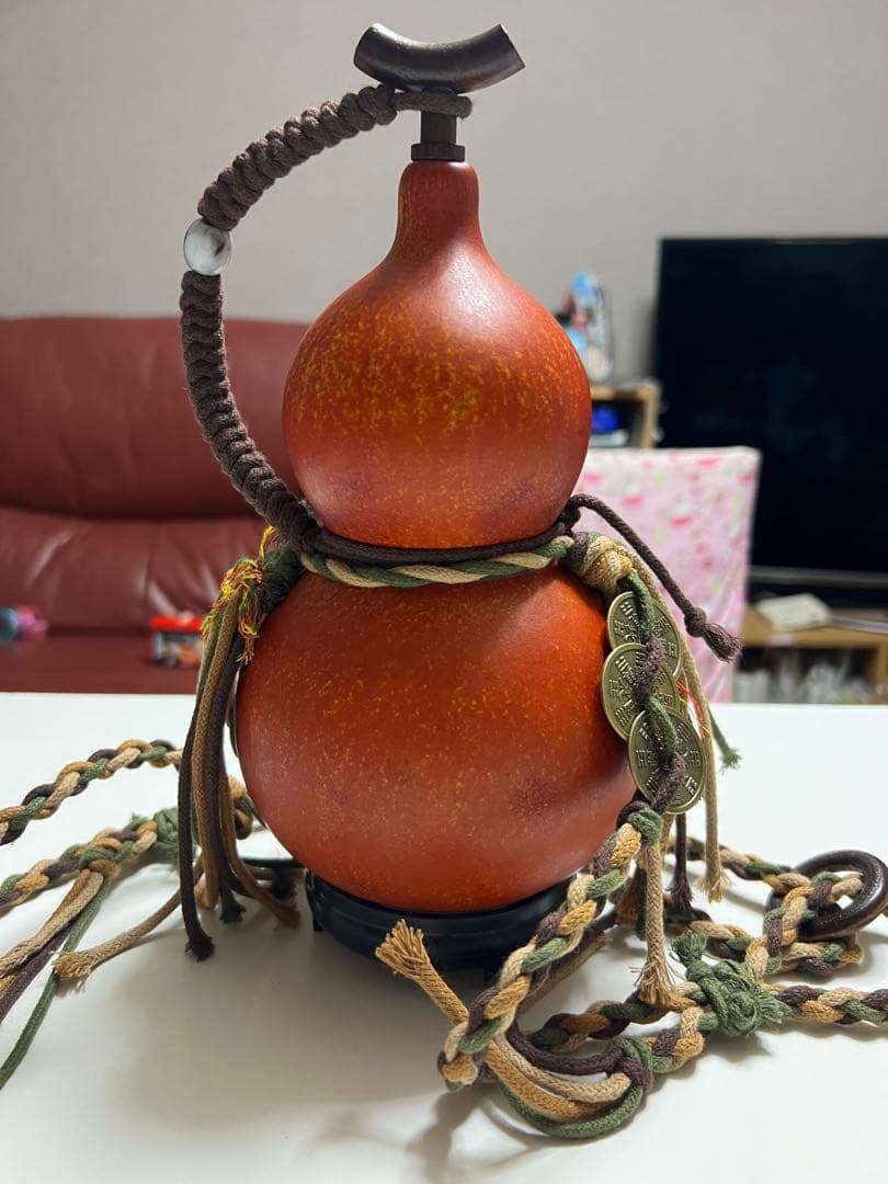 天然 酒葫芦(ひょうたん)約900ml 大漆仕上げ 未使用 台座付 縁起物