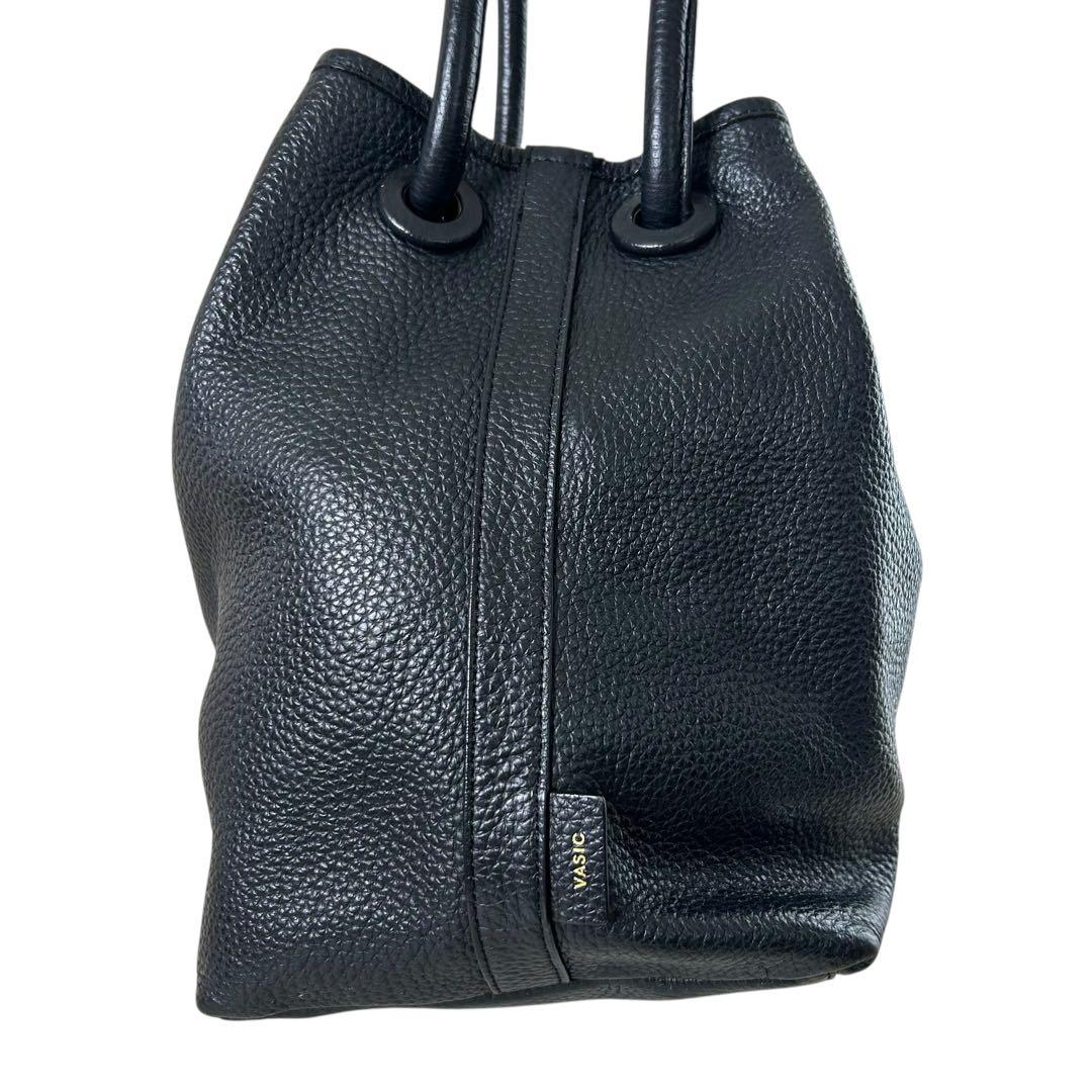 【美品】 VASIC bond 2way レザー ハンドバッグ 黒 シボ革